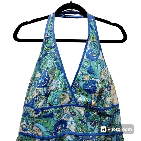 Size 12 Halter Top Dress Paisley Nlue Green Boho Summer - Picture 3 of 6